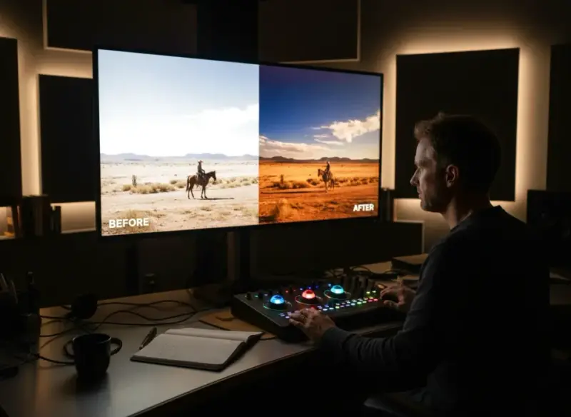 Korekcja kolorów w filmie. Zobacz, jak color grading zmienia emocje i znaczenie sceny.